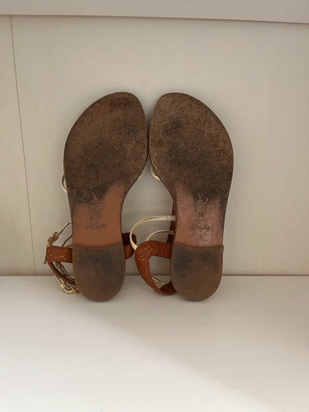 Louis Vuitton Brown and Cream Monogram Strappy Sandals - Picture 7 of 13